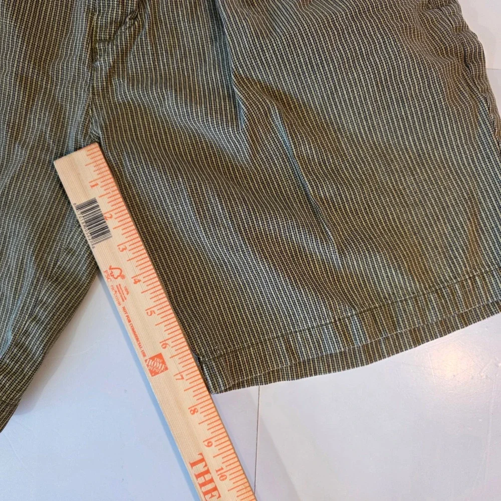 Vintage Point Zero Pleated Striped Shorts Mens 32 Green Brown Thrashed Cotton